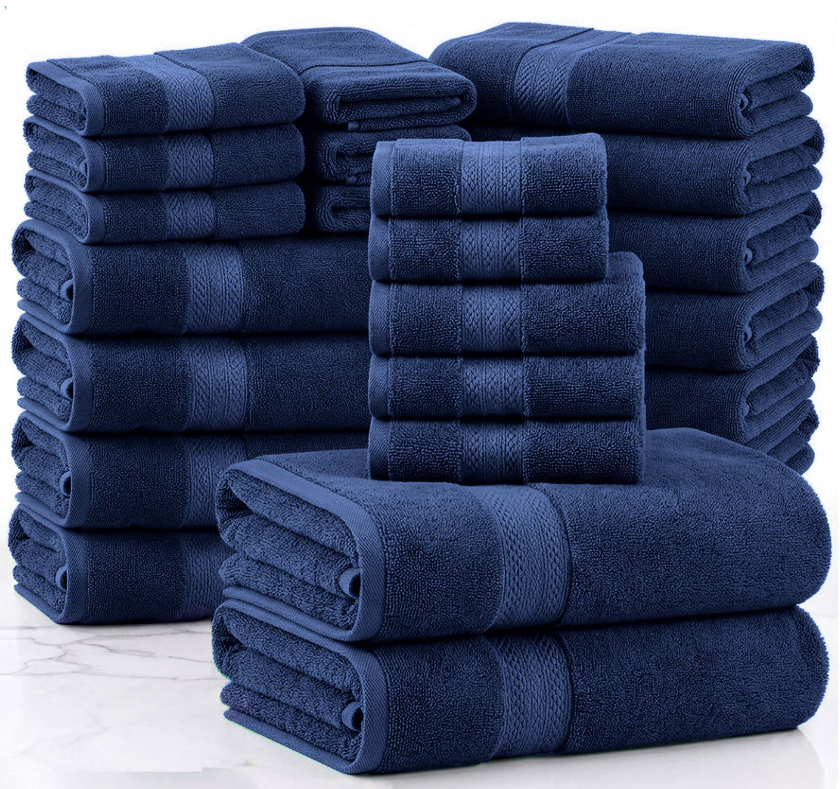 24 Piece 100% Cotton Towel Set - Navy