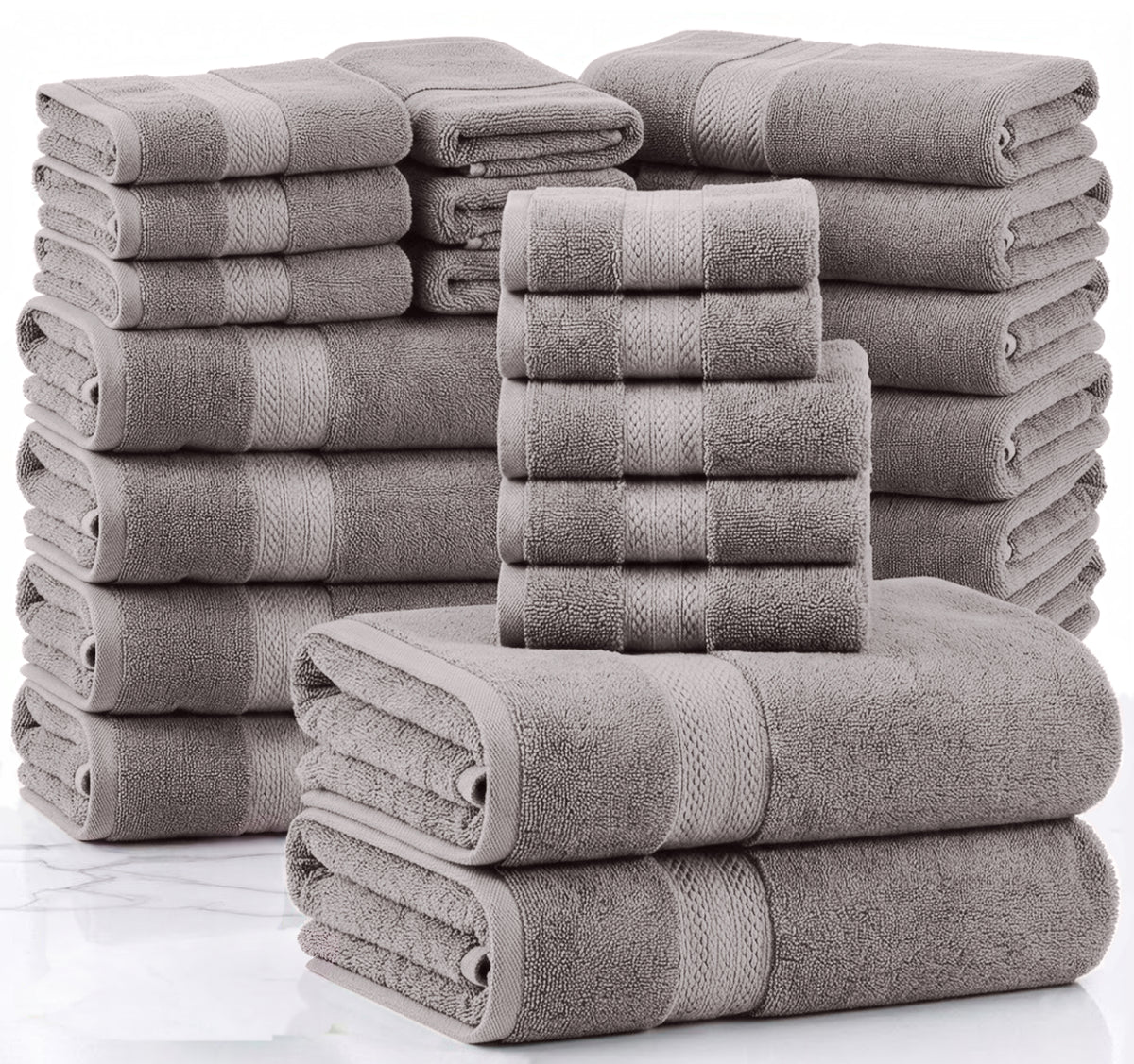 Lane Linen 24 Piece 100% Cotton Towel Set - Platinum
