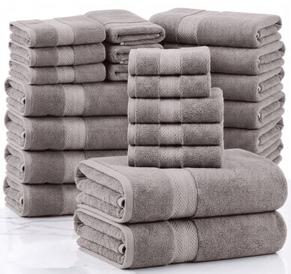 Lane Linen 24 Piece 100% Cotton Towel Set - Platinum