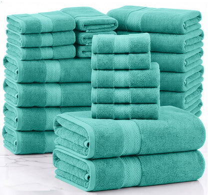 Lane Linen 24 Piece 100% Cotton Towel Set - Teal