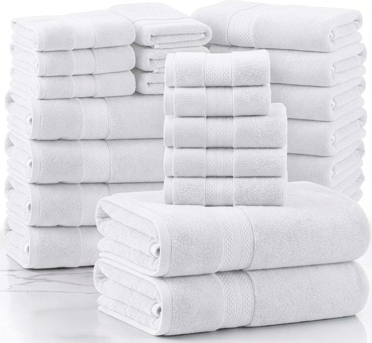 Lane Linen 24 Piece 100% Cotton Towel Set - White