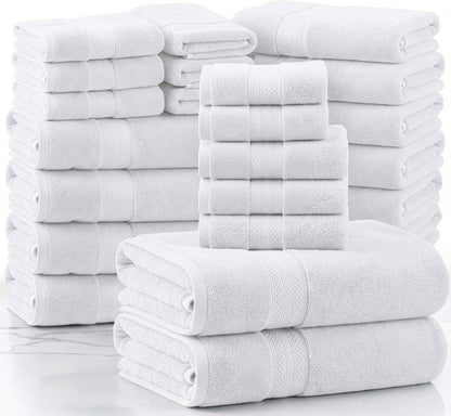 Lane Linen 24 Piece 100% Cotton Towel Set - White