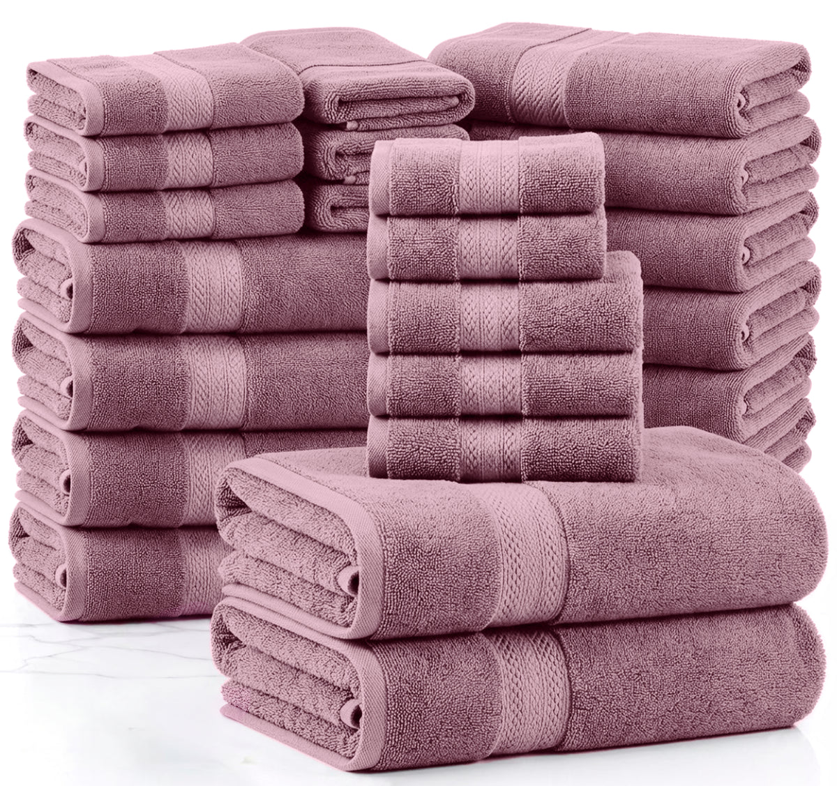 24 Piece 100% Cotton Towel Set - Wistful Mauve