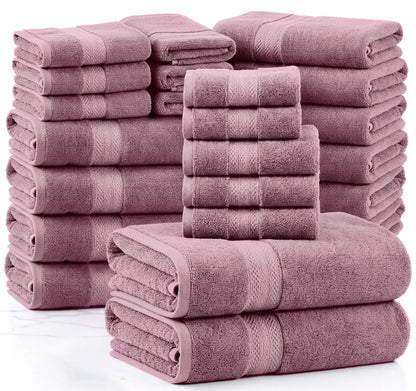 Lane Linen 24 Piece 100% Cotton Towel Set - Wishful Mauve
