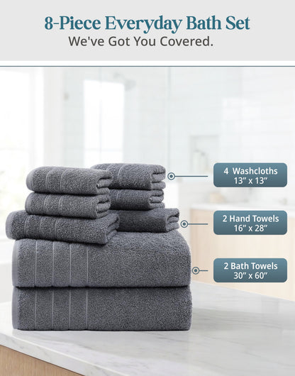 8-Piece Cotton Bath Towel Set cp-gallery: color=Cool Grey; size=8 Piece Set