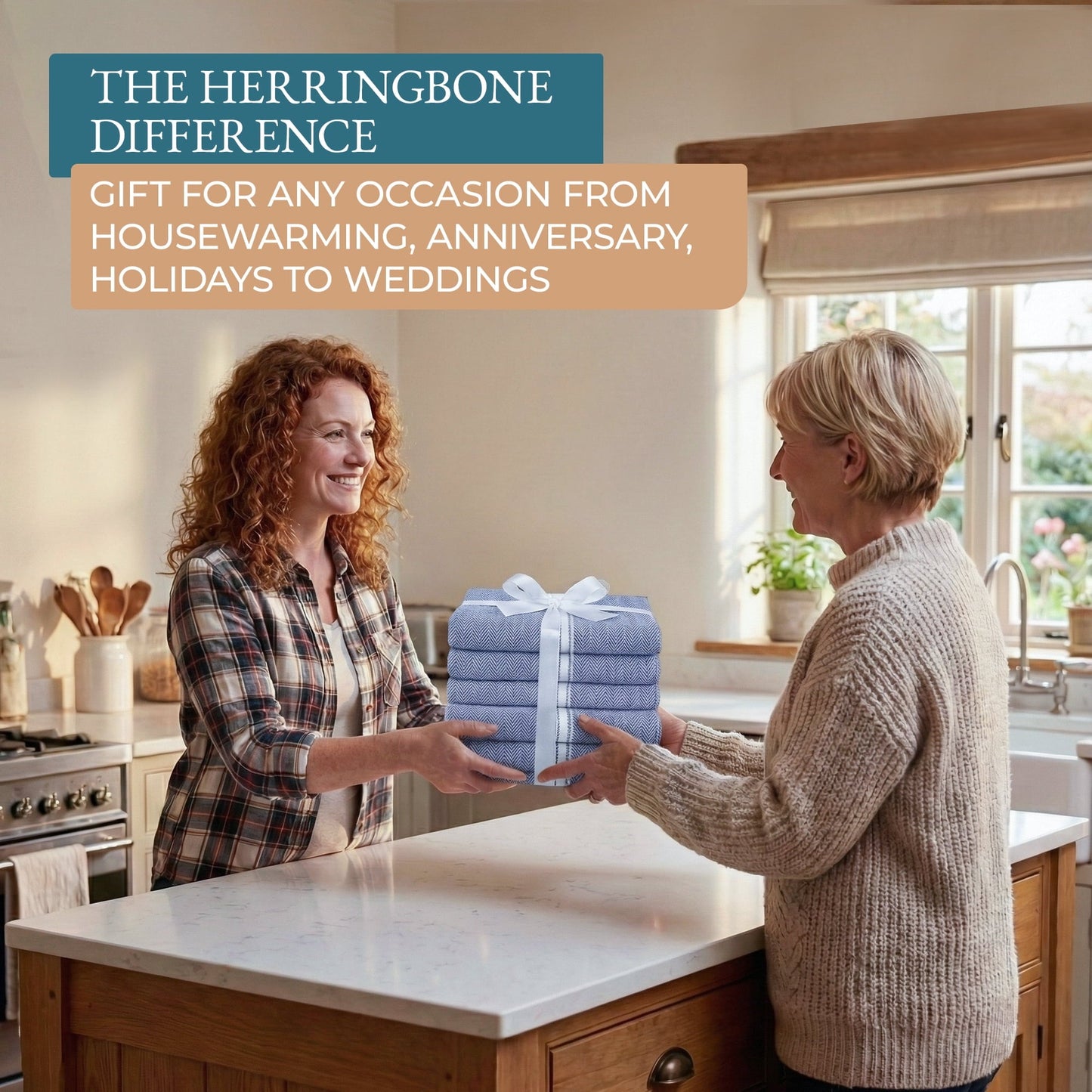 Herringbone Kitchen Towel Set cp-gallery: color=Blue Chambray; size=12 Piece Set