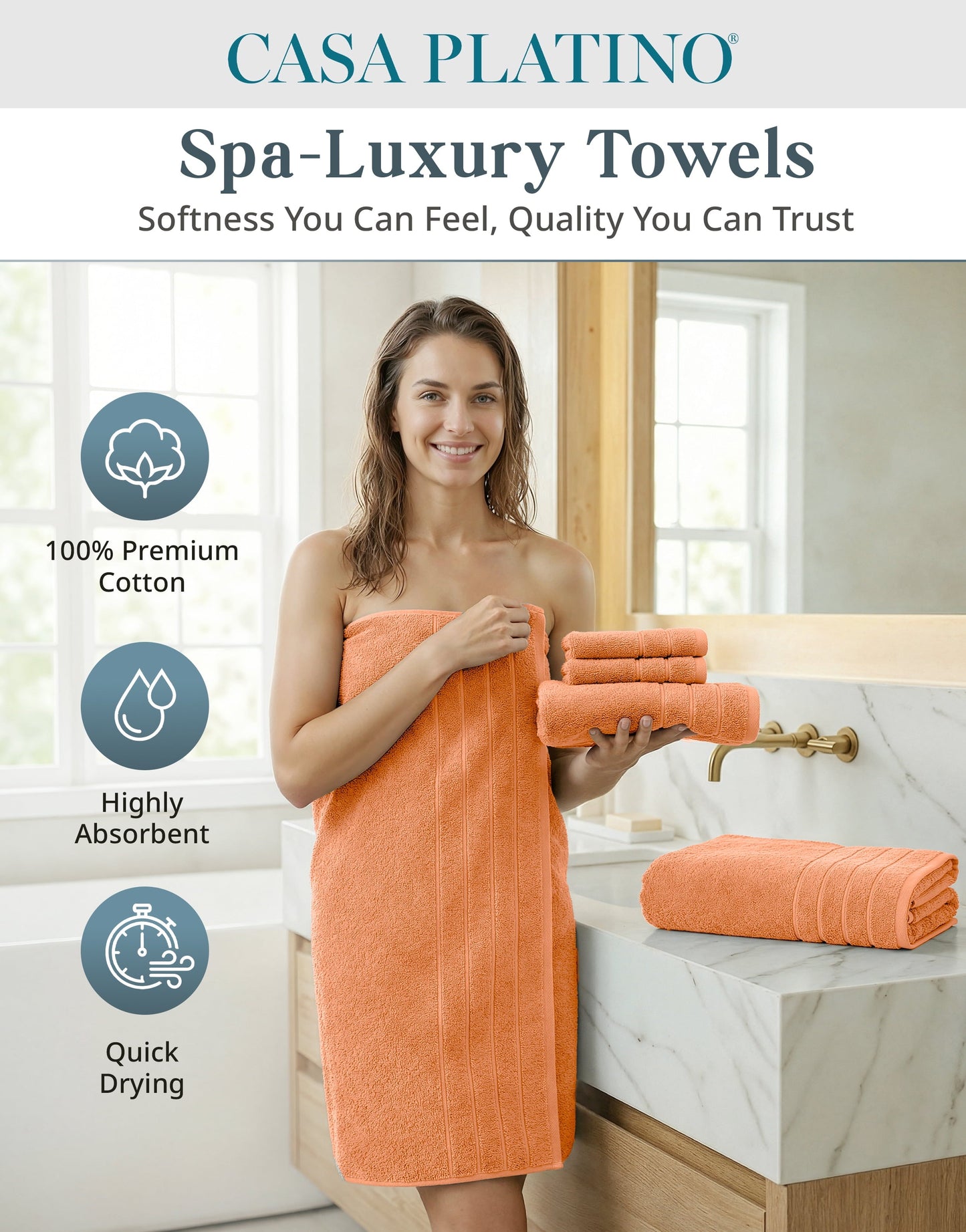 18-Piece Cotton Bath Towel Set cp-gallery: color=Peach Fuzz; size=18 Piece Set