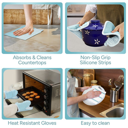 Kitchen Set - Oven Mitts, Pot Holders & Towels cp-gallery: color=Aqua; size=8 Piece Set