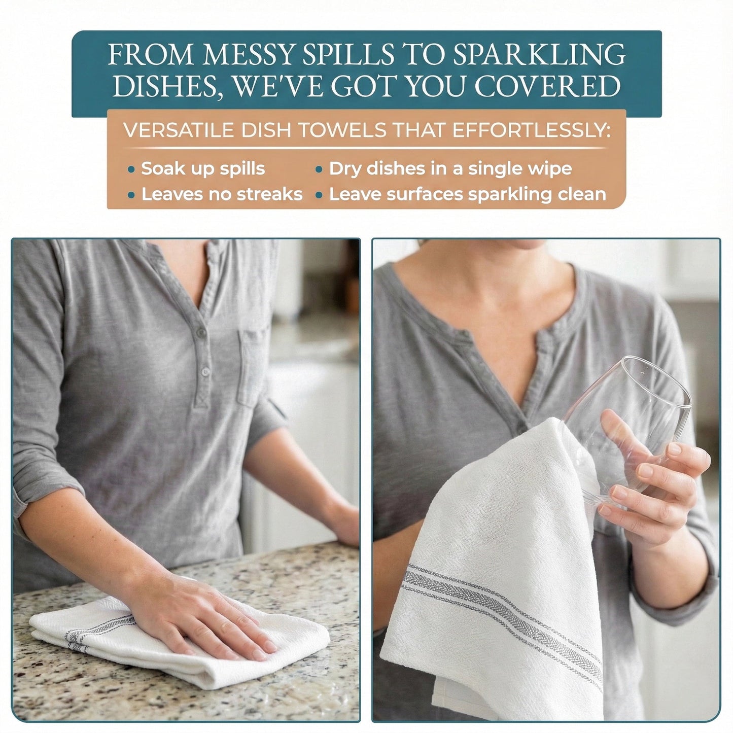 Herringbone Kitchen Towel Set cp-gallery: color=Grey Stripe; size=12 Piece Set