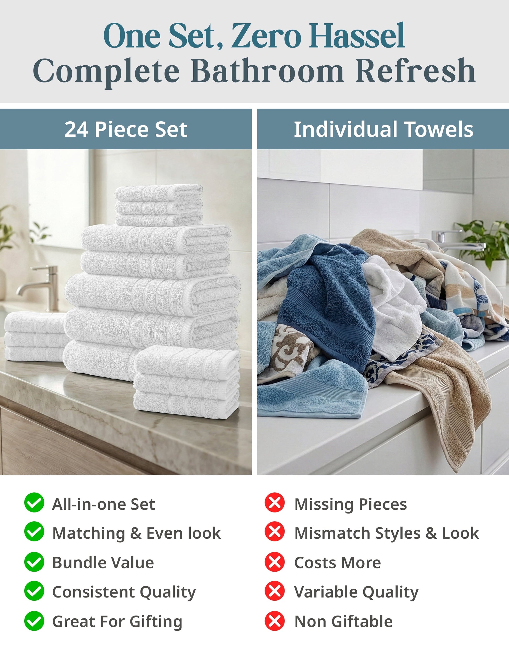 24-Piece Cotton Bath Towel Set