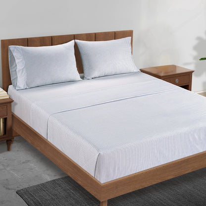 Percale Cotton Sheet Set cp-gallery: color=Ticking Stripe Cobalt Blue