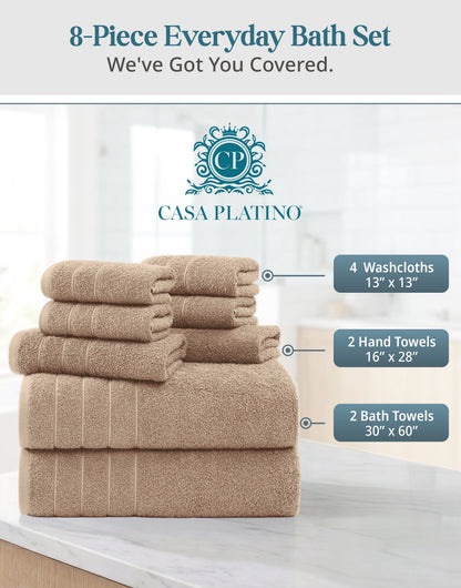 8-Piece Cotton Bath Towel Set cp-gallery: color=Beige; size=8 Piece Set