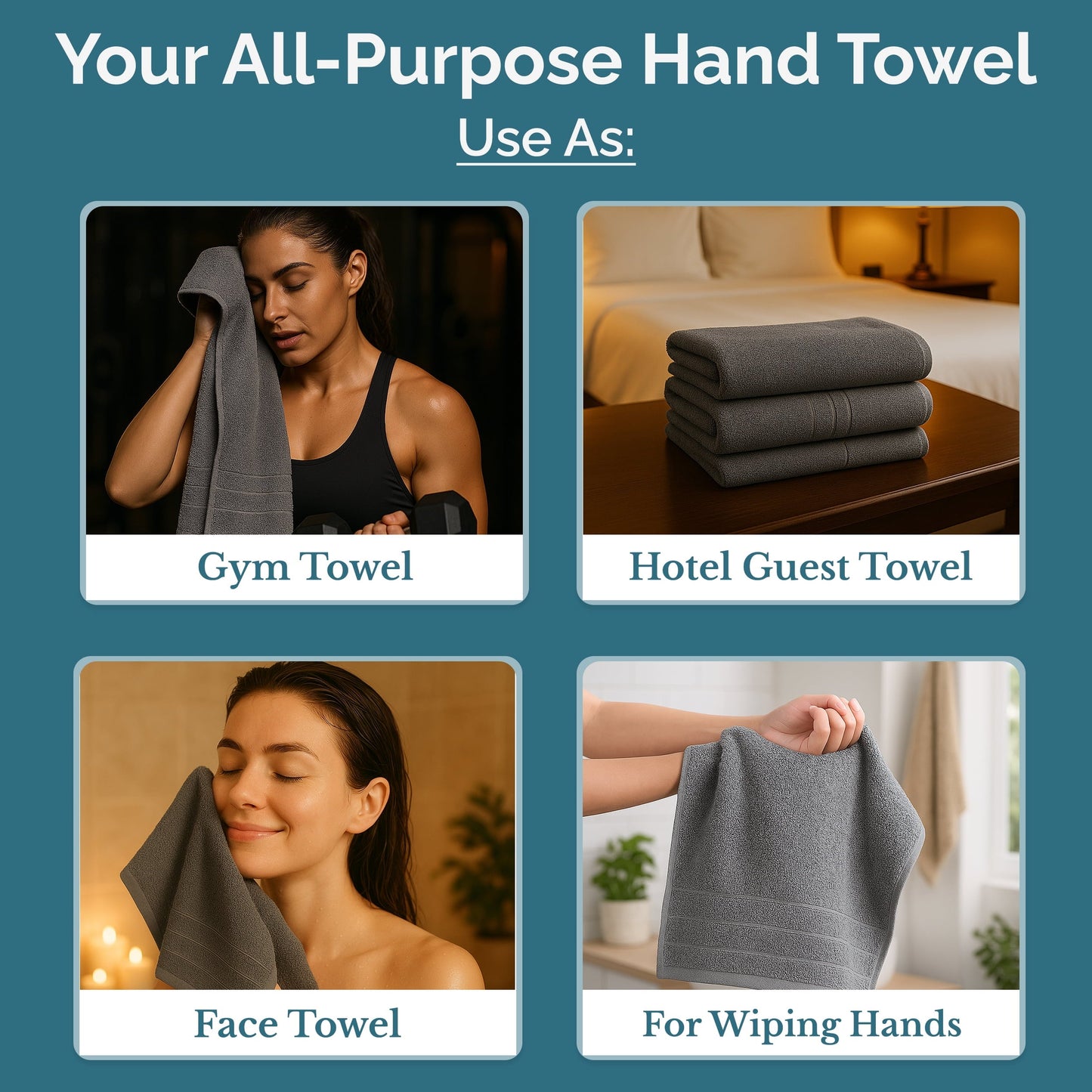 4-Piece Cotton Hand Towels Set cp-gallery: color=Grey; size=4 Piece Set