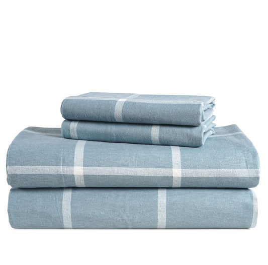 Lane Linen 100% cotton flannel sheet set in Blue and White Stripe, King