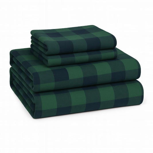 Lane Linen 100% cotton flannel sheet set in Buffalo Check Green, King