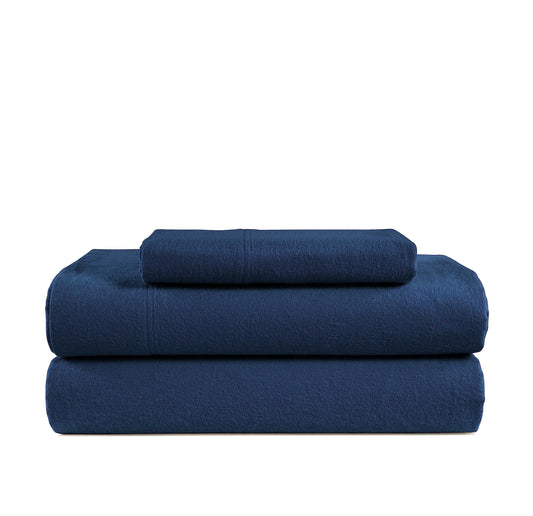 Lane Linen 100% cotton flannel sheet set in Estate Blue, Twin and Twin XL