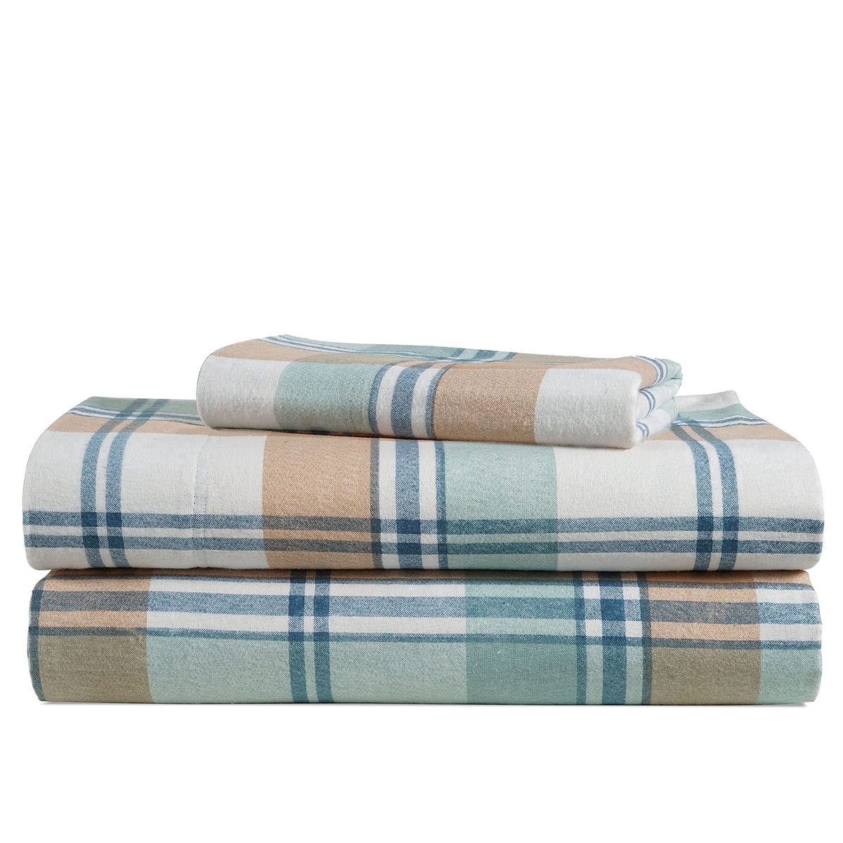 Lane Linen 100% cotton flannel sheet set in White Plaid, Twin XL