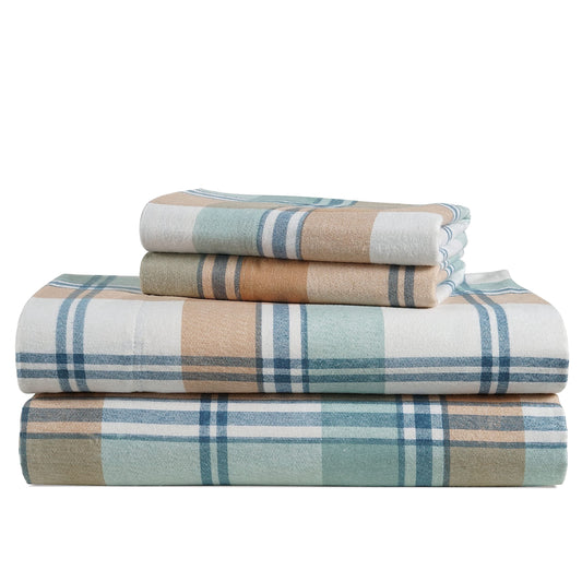 Lane Linen 100% cotton flannel sheet set in White Plaid, Full and California King