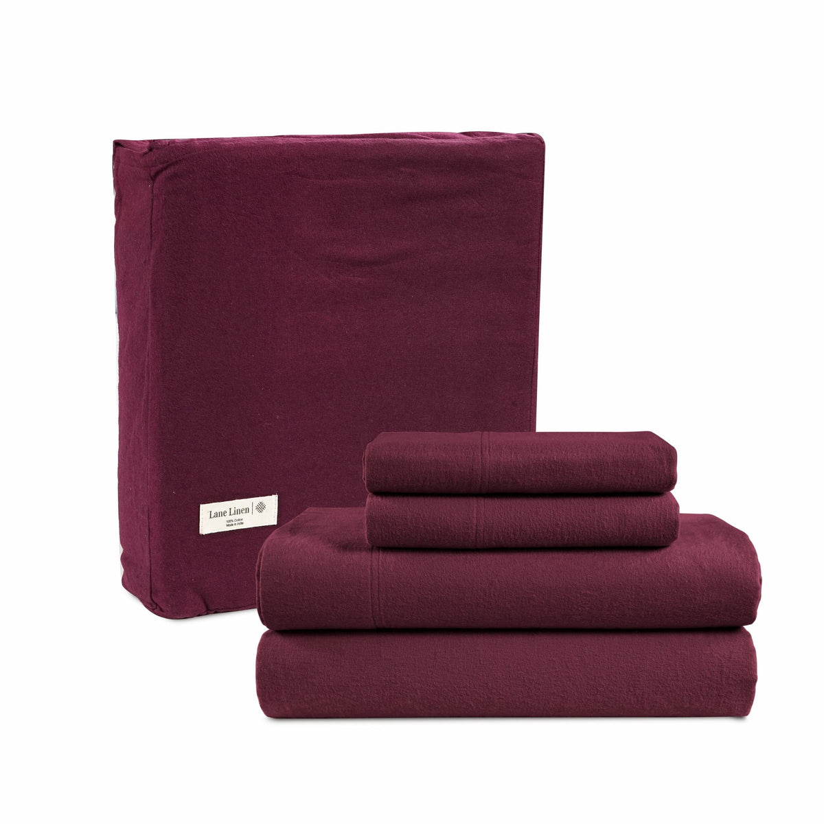 Lane Linen 100% cotton flannel sheet set in Windsor Wine, California King
