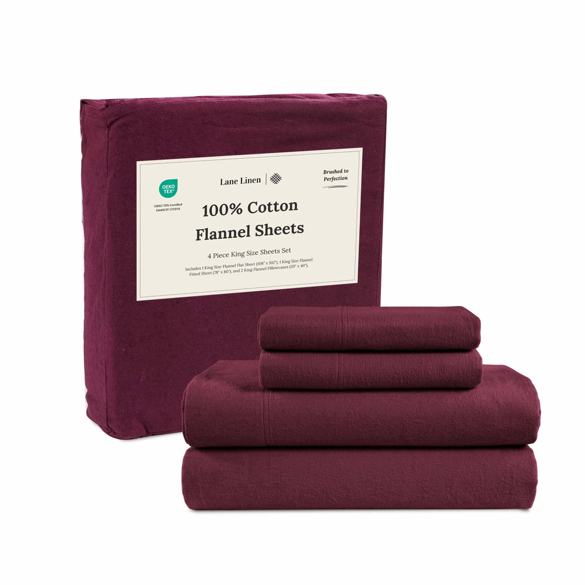 Lane Linen 100% cotton flannel sheet set in Windsor Wine, King