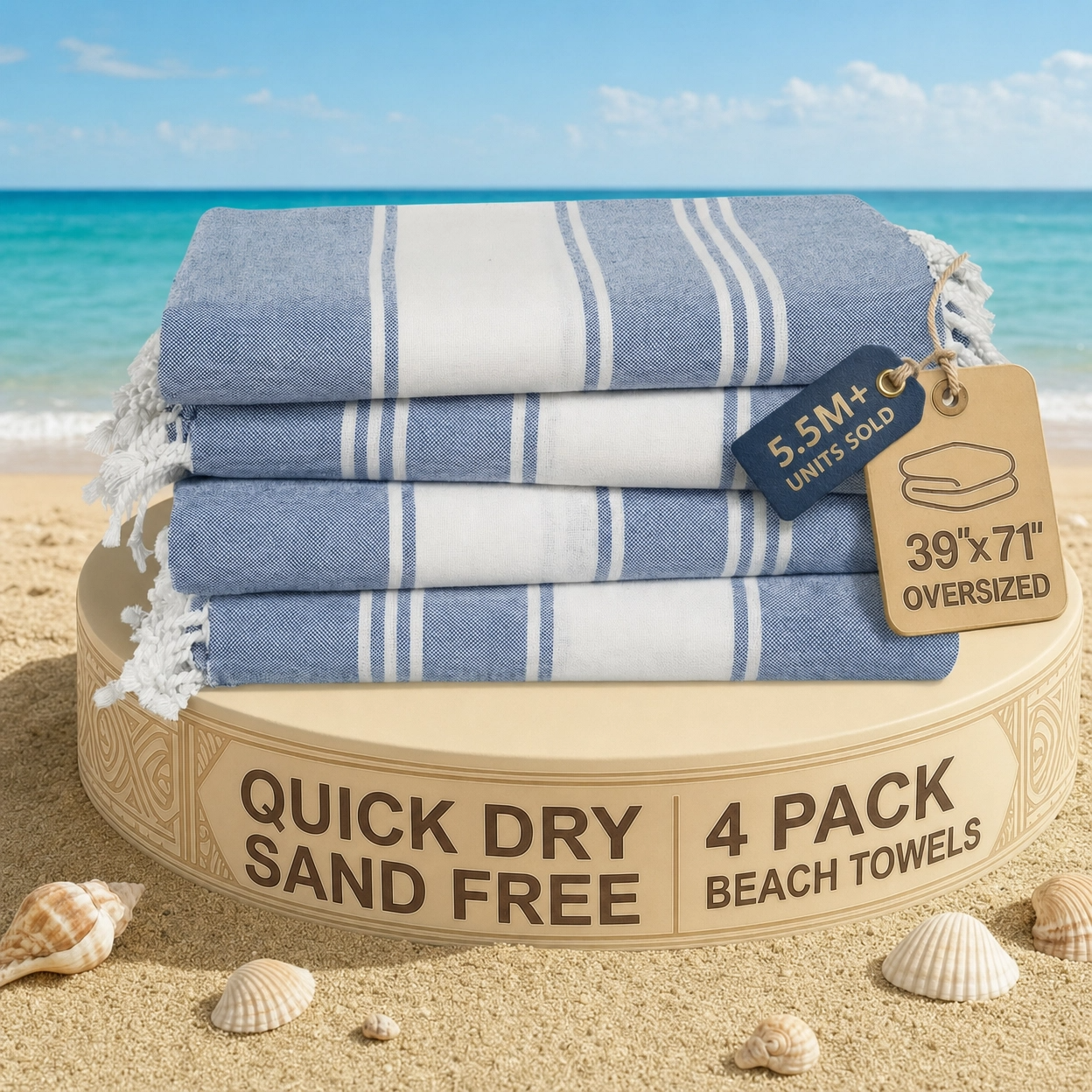 4 PIECE TURKISH BEACH TOWEL SET-FOREVER-BLUE