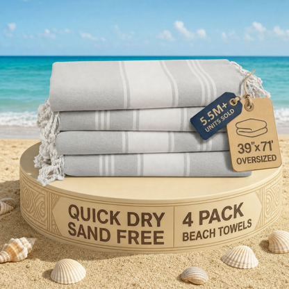 4 PIECE TURKISH BEACH TOWEL SET-GREY
