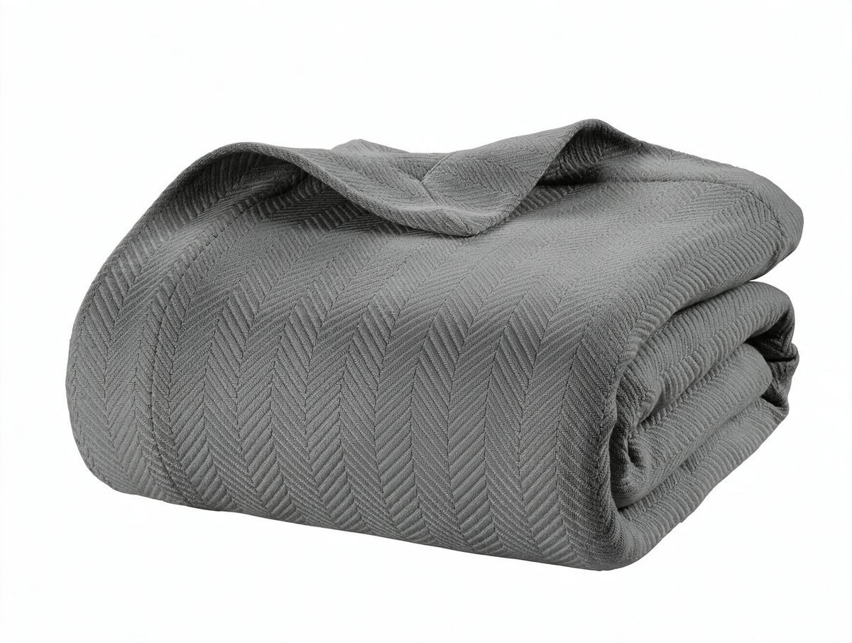 100% Cotton Herringbone Blanket - Grey