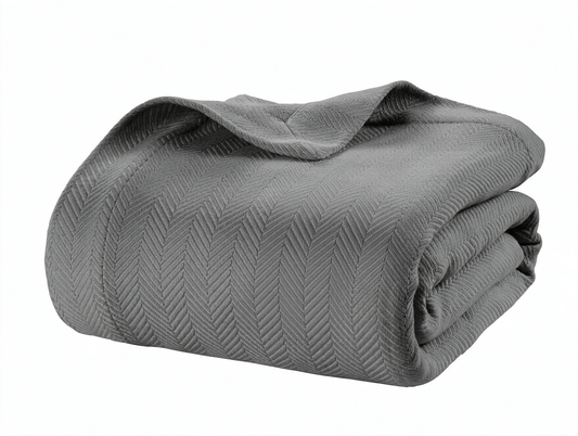 Lane Linen 100% Cotton Herringbone Blanket - Grey