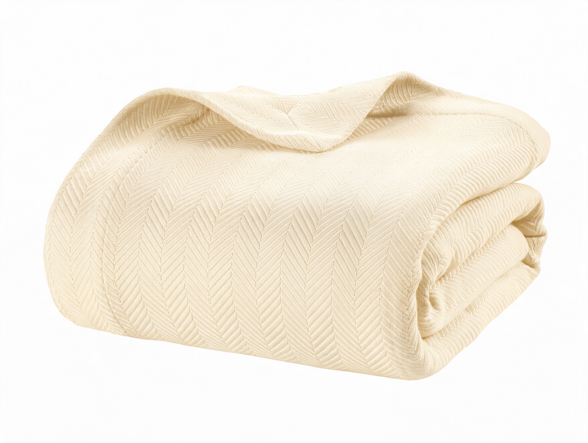 100% Cotton Herringbone Blanket - Ivory