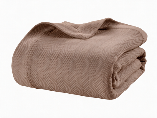Lane Linen 100% Cotton Herringbone Blanket - Mocha Mousse