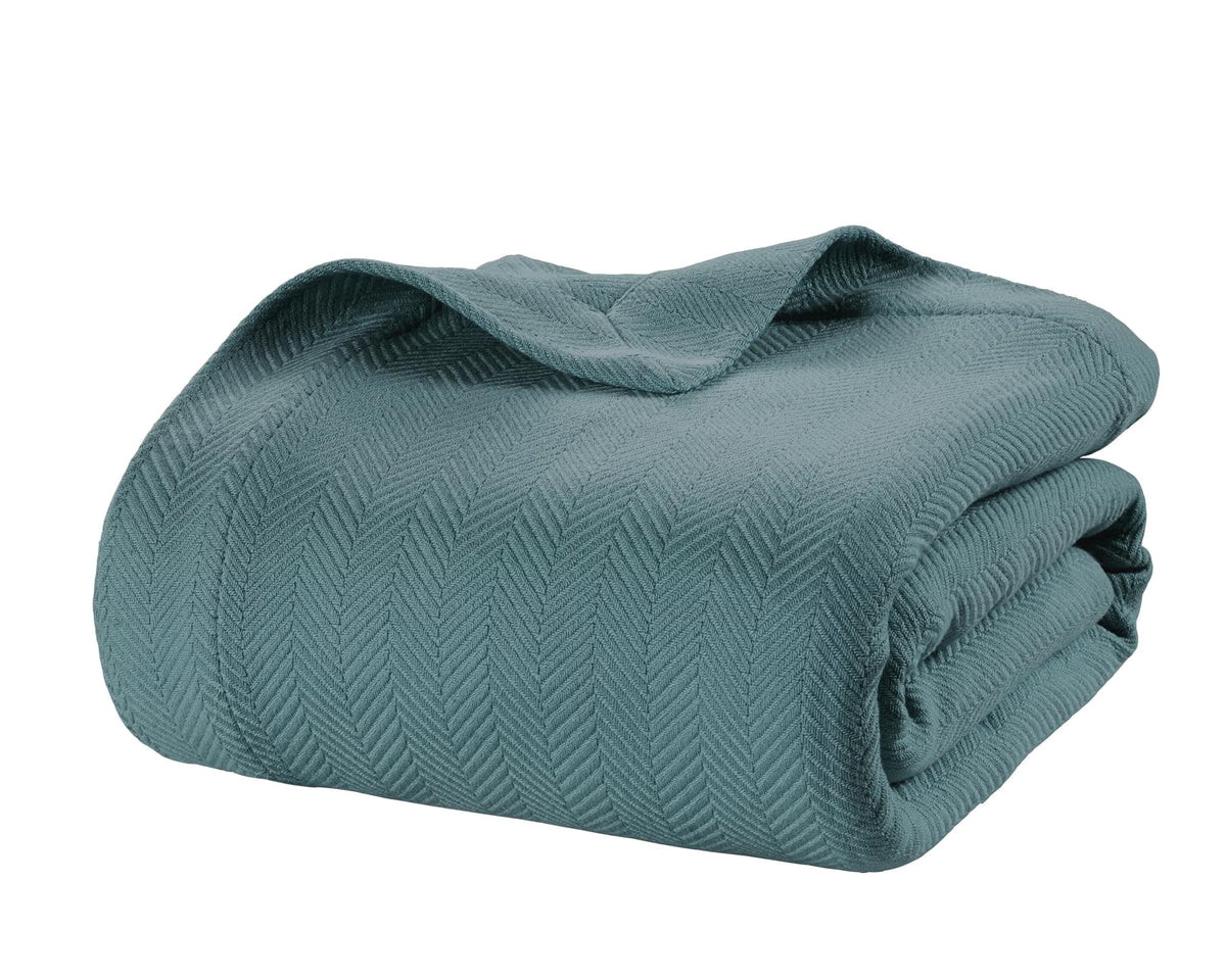 Lane Linen 100% Cotton Herringbone Blanket - Sage Green