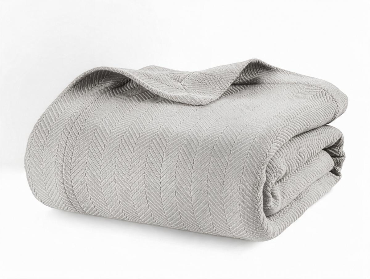Lane Linen 100% Cotton Herringbone Blanket - Silver