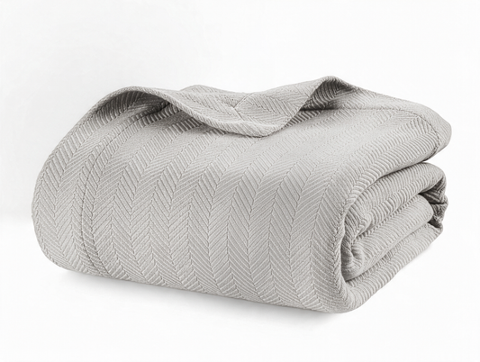 Lane Linen 100% Cotton Herringbone Blanket - Silver
