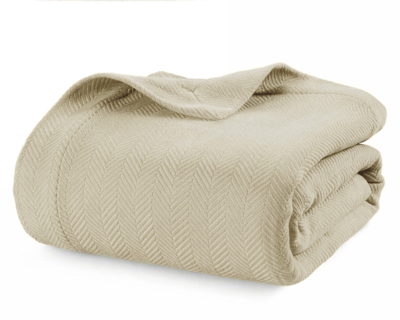 Lane Linen 100% Cotton Herringbone Blanket - Tan