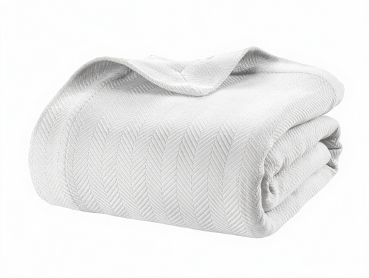 Lane Linen 100% Cotton Herringbone Blanket - White