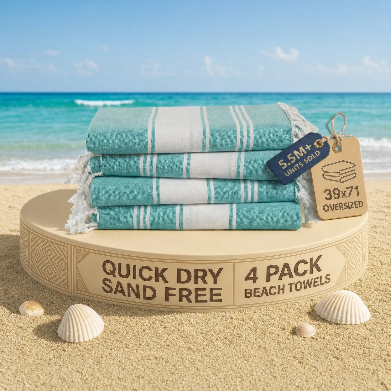 4 PIECE TURKISH BEACH TOWEL SET-HUNTER-GREEN