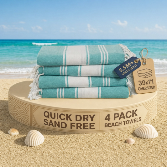 4 PIECE TURKISH BEACH TOWEL SET-HUNTER-GREEN