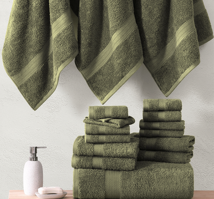 24 Piece Towel set-Oil Green