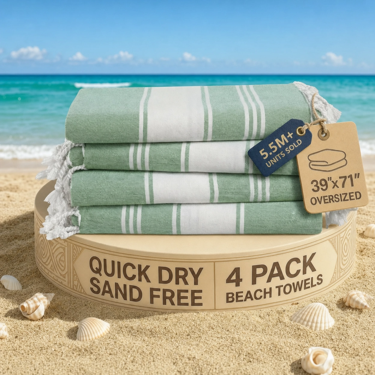 4 PIECE TURKISH BEACH TOWEL SET-JADE-GREEN