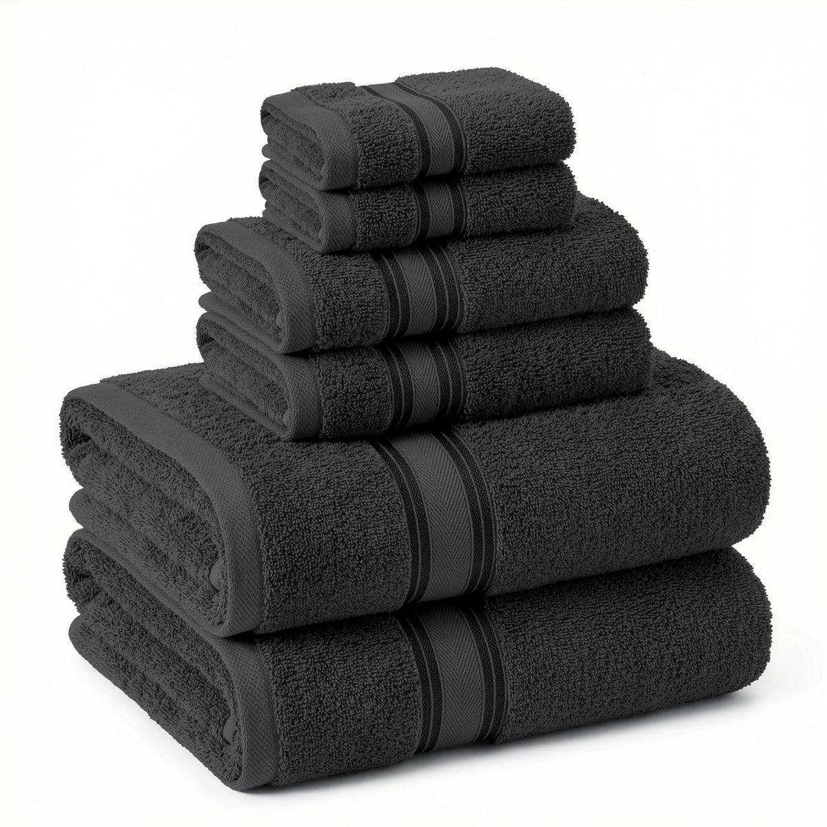 6 Piece 100% Cotton Towel Set - Black