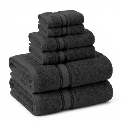 Lane Linen 6 Piece 100% Cotton Towel Set - Black