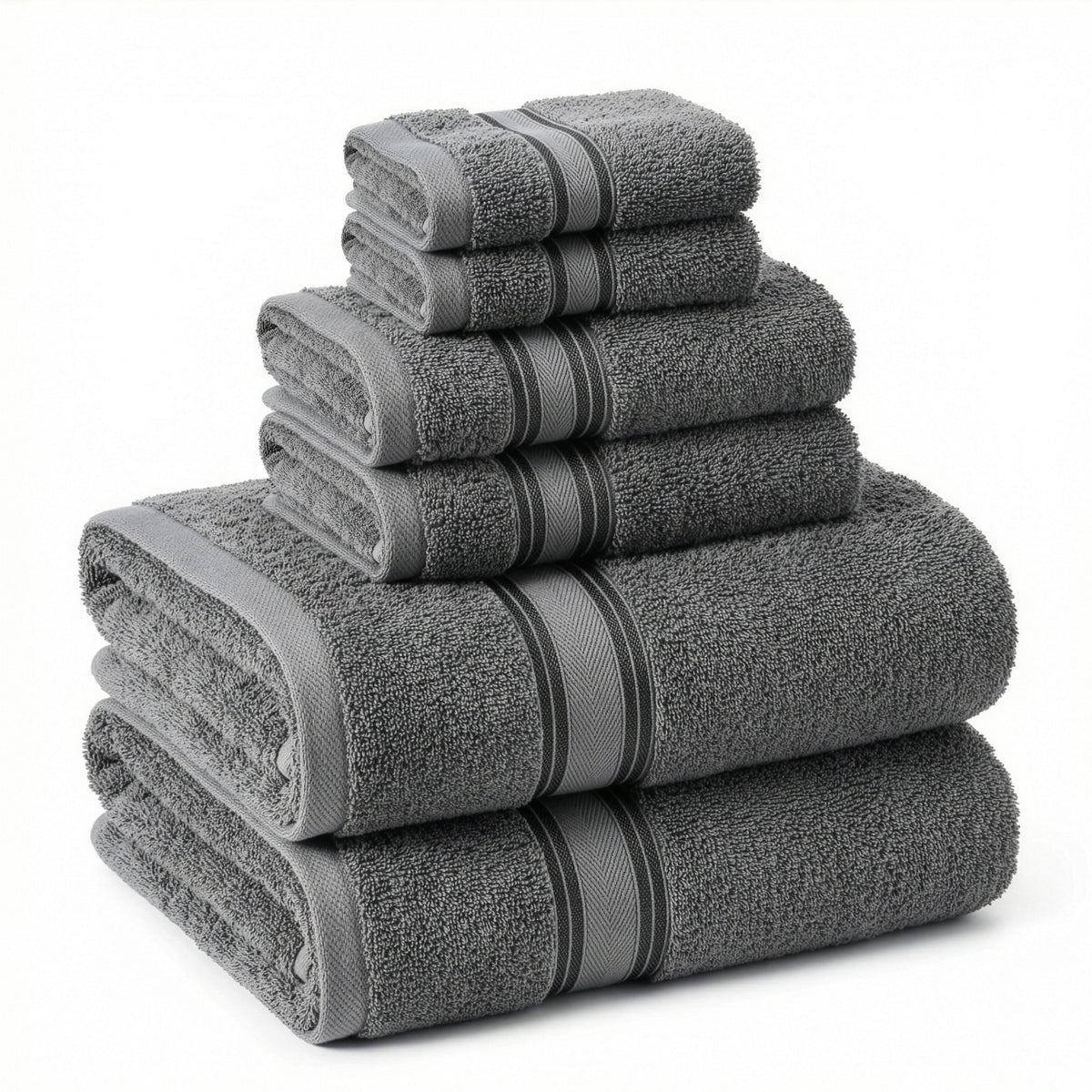 Lane Linen 6 Piece 100% Cotton Towel Set - Cool Grey
