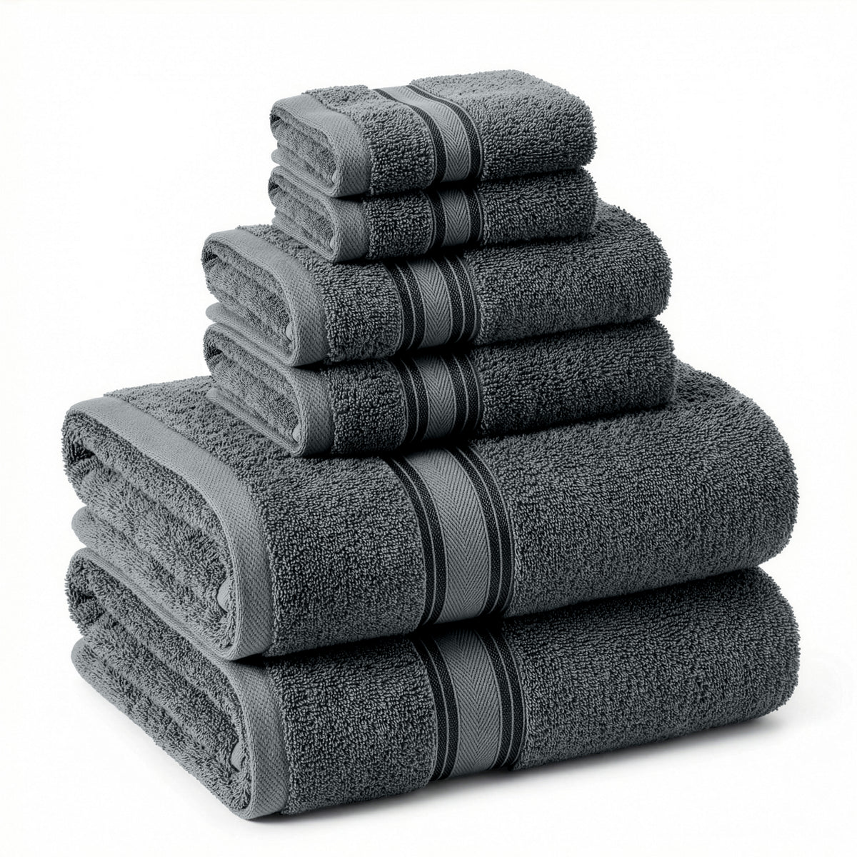 6 Piece 100% Cotton Towel Set - Grey