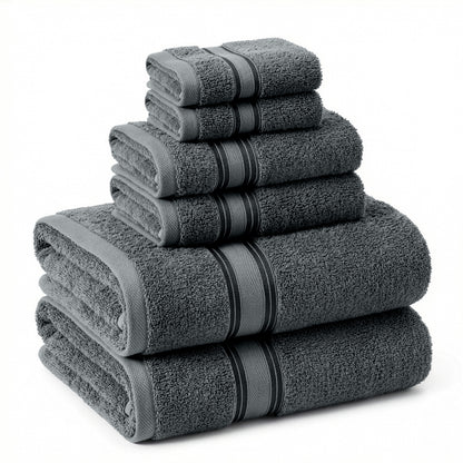 Lane Linen 6 Piece 100% Cotton Towel Set - Grey