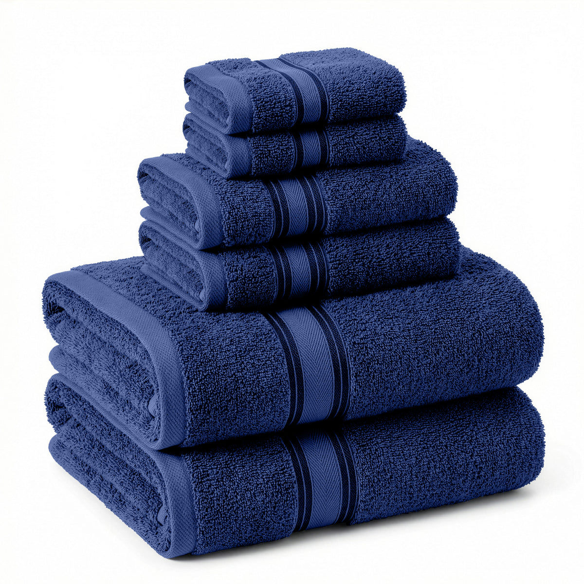 6 Piece 100% Cotton Towel Set - Navy