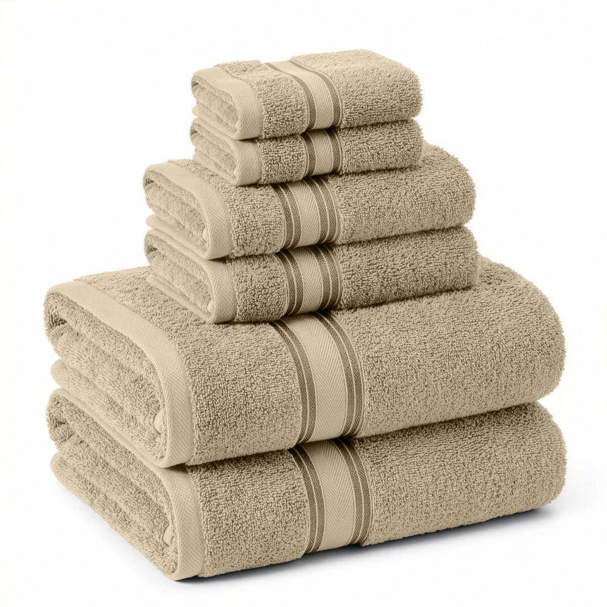 6 Piece 100% Cotton Towel Set - Taupe