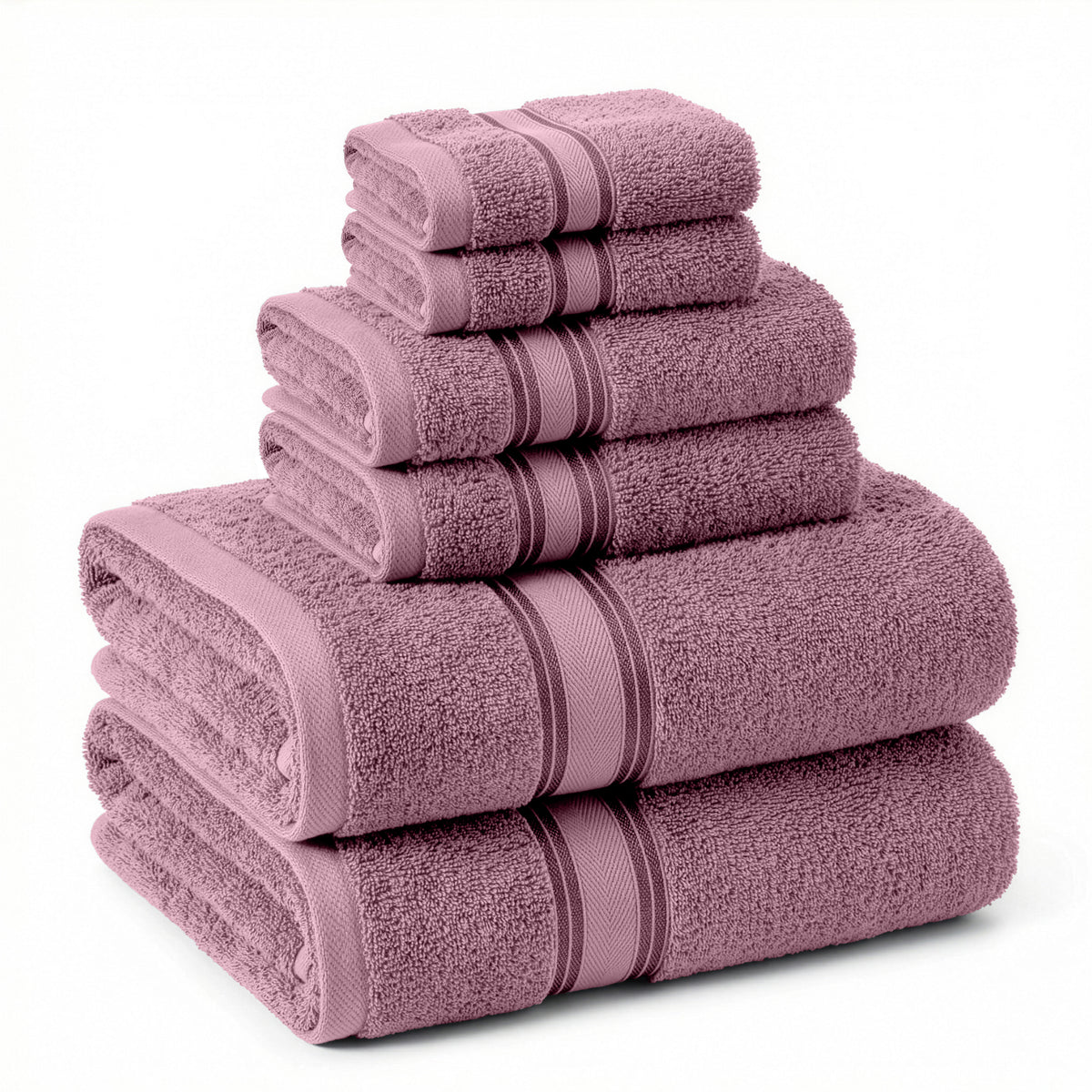6 Piece 100% Cotton Towel Set - Wishful Mauve