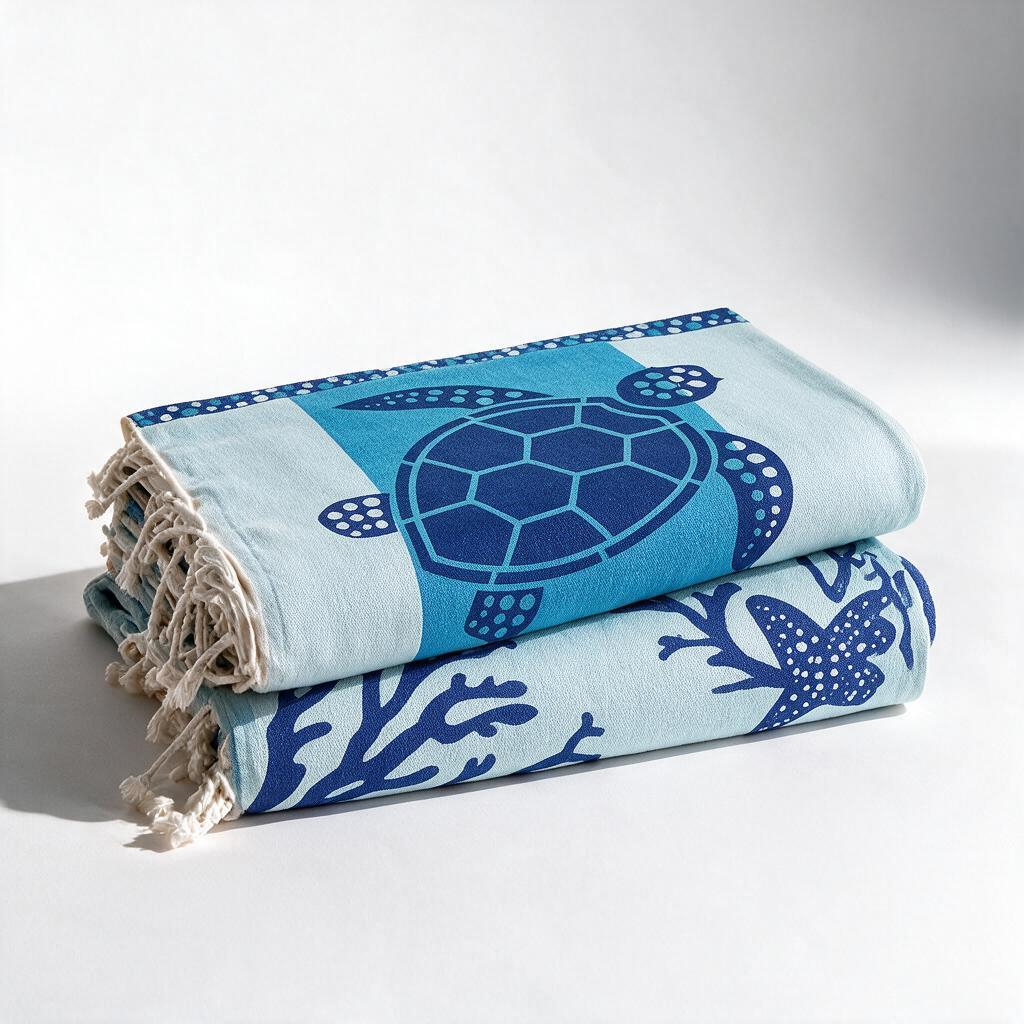 Turkish Beach Towel, Set of 2 - Turtle Coral