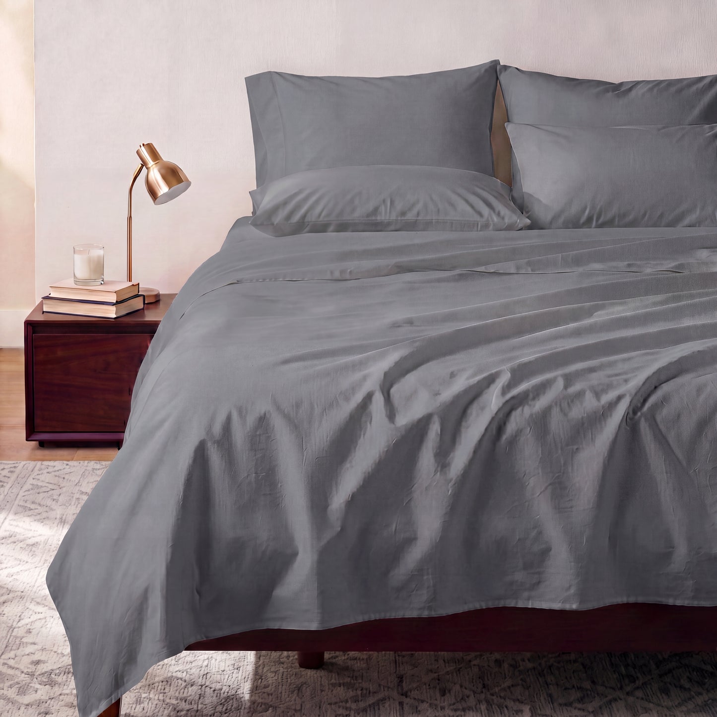 Lane Linen Organic Cotton Sheet Set in Charcoal - styled on a bed