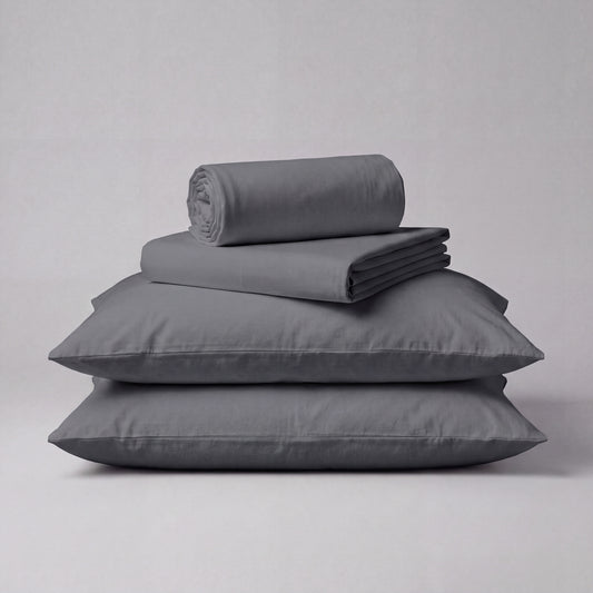 Lane Linen Organic Cotton Sheet Set in Charcoal - 4 piece set (flat sheet, fitted sheet, 2 pillowcases)